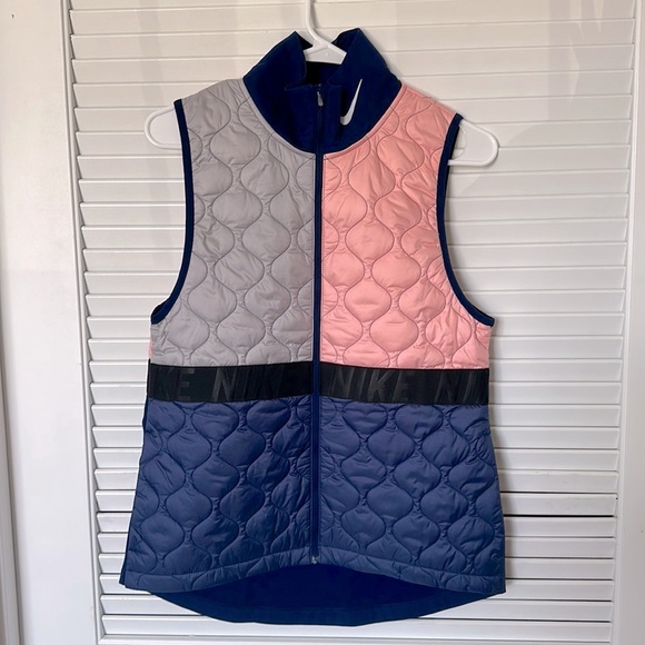 Nike AeroLayer Blue Pink Colorblock Insulated Full-Zip Running Vest Womens - Picture 4 of 7